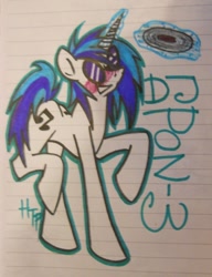 Size: 602x782 | Tagged: safe, artist:haterthepony, character:dj pon-3, character:vinyl scratch, blushing, female, lined paper, solo, traditional art