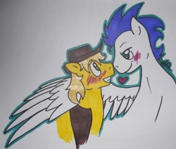 Size: 786x668 | Tagged: safe, artist:haterthepony, character:braeburn, character:soarin', ship:soarburn, blushing, gay, heart, impending kiss, male, shipping