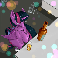 Size: 2000x2000 | Tagged: safe, artist:modak, character:twilight sparkle, character:twilight sparkle (alicorn), species:alicorn, species:pony, alcohol, confound these ponies, female, korean, perspective, solo, whiskey