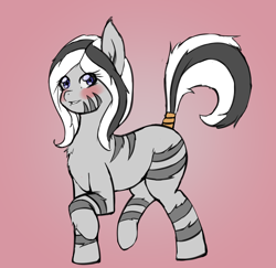 Size: 2052x1992 | Tagged: safe, artist:amnease, oc, oc only, oc:ntombi, species:pony, species:zebra, blushing, chest fluff, female, mare, tail ring