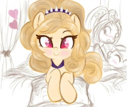 Size: 900x761 | Tagged: safe, artist:dressella, character:adagio dazzle, character:aria blaze, character:sonata dusk, species:earth pony, species:pony, ship:arisona, adoragio, ariabetes, bed, bedroom, bedroom eyes, cute, female, heart, hugs needed, lesbian, pillow, shipping, snuggles?, sonatabetes, the dazzlings