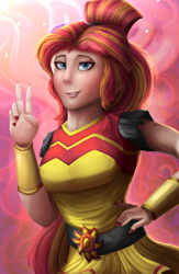 Size: 1230x1888 | Tagged: safe, artist:vanillaghosties, character:sunset shimmer, equestria girls:dance magic, g4, my little pony: equestria girls, my little pony:equestria girls, spoiler:eqg specials, clothing, dress, female, flamenco dress, looking at you, neutral response, smiling, solo, uncanny valley