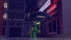 Size: 4096x2304 | Tagged: safe, artist:raymond, oc, oc only, oc:nahuelina, species:pony, 3d, absurd resolution, chinese, lightly watermarked, rain, solo, source filmmaker, umbrella, water, watermark