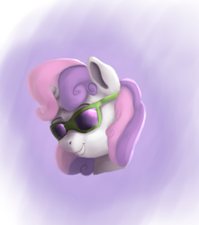 Size: 700x792 | Tagged: safe, artist:vanillaghosties, character:sweetie belle, species:pony, species:unicorn, female, filly, smiling, solo, sunglasses