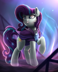Size: 800x1000 | Tagged: safe, artist:vanillaghosties, character:coloratura, species:earth pony, species:pony, episode:the mane attraction, g4, my little pony: friendship is magic, alternate hairstyle, female, mare, raised hoof, rara, smiling, solo