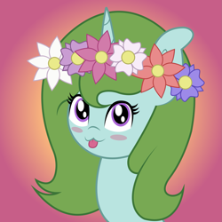 Size: 2083x2083 | Tagged: safe, artist:sketchydesign78, oc, oc only, oc:sketchy design, species:pony, blep, blush sticker, blushing, bust, cute, floral head wreath, flower, flower in hair, portrait, solo, tongue out, vector
