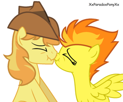 Size: 1024x852 | Tagged: safe, artist:xxparadoxponyxx, character:braeburn, character:spitfire, species:earth pony, species:pegasus, species:pony, crack shipping, eyes closed, female, male, mare, shipping, spitburn, stallion, straight
