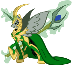 Size: 3360x3208 | Tagged: safe, artist:auveiss, species:alicorn, species:pony, armor, badass, loki, male, marvel, ponified, simple background, solo, stallion, transparent background, vector