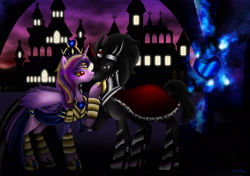 Size: 2500x1757 | Tagged: safe, artist:rose-beuty, character:king sombra, character:princess cadance, species:pony, ship:somdance, cape, clothing, corrupted, corrupted crystal heart, crystal empire, crystal heart, dark, infidelity, male, shipping, straight