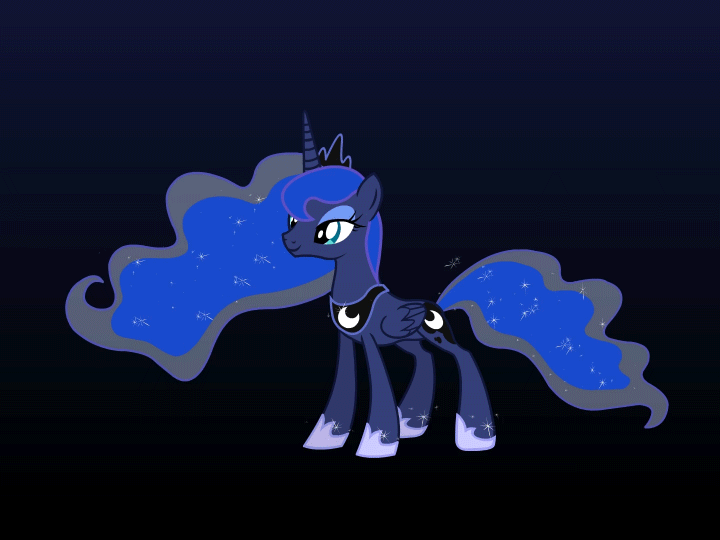 Size: 720x540 | Tagged: safe, artist:megamanhxh, character:princess luna, species:alicorn, species:pony, animated, blinking, blue background, cute, dark, eyes closed, female, gif, gradient background, happy, horses doing horse things, lidded eyes, lunabetes, mare, neigh, open mouth, rearing, simple background, smiling, solo