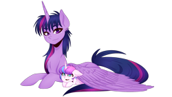 Size: 1280x720 | Tagged: safe, artist:hayley1432, character:princess flurry heart, character:twilight sparkle, character:twilight sparkle (alicorn), species:alicorn, species:pony, aunt and niece, best aunt ever, chest fluff, hug, prone, simple background, transparent background, winghug