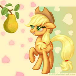 Size: 1000x1000 | Tagged: safe, artist:el42, artist:eltaile, character:applejack, species:pony, female, food, heart, pear, pearjack, solo