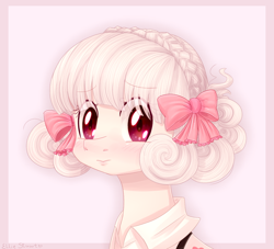 Size: 1108x1008 | Tagged: safe, artist:pony-ellie-stuart, oc, oc only, species:earth pony, species:pony, albino, blushing, female, mare, simple background, solo