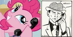 Size: 705x359 | Tagged: safe, artist:marmelmm, character:pinkie pie, species:pony, dick tracy, meme, phone, telephone, the brain(dick tracy)