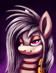 Size: 911x1200 | Tagged: safe, artist:shivannie, oc, oc only, oc:rosy heather, species:pony, bust, female, lidded eyes, mare, portrait, signature, smiling, solo