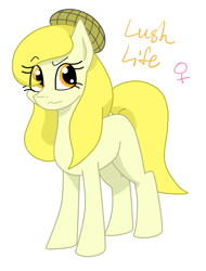 Size: 745x981 | Tagged: safe, artist:rosequartz1, oc, oc only, oc:lush life, parent:coco pommel, parent:silver shill, parents:silverpommel, species:earth pony, species:pony, female, mare, offspring, simple background, solo, white background