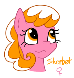 Size: 405x423 | Tagged: safe, artist:rosequartz1, oc, oc only, oc:sherbet, parent:button mash, parent:sweetie belle, parents:sweetiemash, species:earth pony, species:pony, bust, female, filly, offspring, portrait, simple background, solo, white background