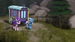 Size: 1920x1080 | Tagged: safe, artist:litterpaws, character:starlight glimmer, character:trixie, species:pony, species:unicorn, 3d, female, mare, source filmmaker, trixie's wagon