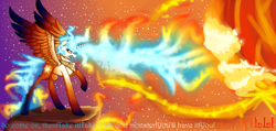 Size: 6320x3000 | Tagged: safe, artist:darsiaradianthorner, character:princess celestia, species:alicorn, species:pony, colored text, colored wings, crying, doctor who, female, fire, gradient background, gradient hooves, gradient wings, mane of fire, meme, parasite, rage face, reference, solo, stars, text