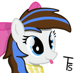 Size: 711x672 | Tagged: safe, artist:thefunnysmile, oc, oc only, oc:breezy, species:pony, bow, breezybetes, bust, clothing, cute, face, female, hair bow, portrait, scarf, simple background, solo, tongue out, trans female, transgender, transparent background