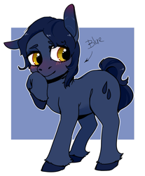 Size: 1403x1696 | Tagged: safe, artist:foxda, oc, oc only, oc:amicus, oc:blue, species:earth pony, species:pony, abstract background, blushing, female, mare, smiling, solo, unshorn fetlocks