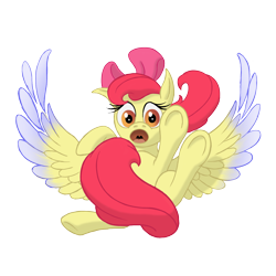 Size: 1600x1600 | Tagged: safe, alternate version, artist:nebulastar985, character:apple bloom, species:pegasus, species:pony, falling, fanfic, fanfic art, fanfic cover, female, magic, magic circle, race swap, simple background, solo, transparent background
