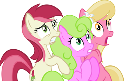 Size: 6578x4283 | Tagged: safe, artist:laberoon, character:daisy, character:lily, character:lily valley, character:roseluck, species:earth pony, species:pony, episode:the cutie pox, g4, my little pony: friendship is magic, absurd resolution, female, flower trio, mare, open mouth, reaction image, scared, shocked, simple background, the horror, transparent background, trio, trio female, vector, worried