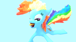 Size: 1920x1080 | Tagged: safe, artist:shastro, character:rainbow dash, species:pony, 3d, blender, faec, female, fluffy mane, simple background, solo, wingless