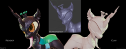 Size: 3600x1406 | Tagged: safe, artist:shastro, character:queen chrysalis, species:changeling, 3d, blender, female, solo, wip