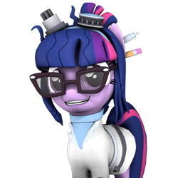 Size: 1080x1080 | Tagged: safe, artist:dazzion, character:twilight sparkle, character:twilight sparkle (scitwi), species:pony, species:unicorn, episode:mad twience, eqg summertime shorts, g4, my little pony: equestria girls, 3d, clothing, cute, equestria girls ponified, goggles, lab coat, ponified, simple background, transparent background, twiabetes