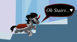 Size: 10781x6000 | Tagged: safe, artist:synthrid, character:king sombra, absurd resolution, cute, drool, licking, sombradorable, stairs, that pony sure does love stairs, tongue out