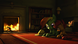 Size: 1920x1080 | Tagged: safe, artist:litterpaws, character:rainbow dash, character:scootaloo, character:sweetie belle, 3d, book, bookshelf, clothing, female, fireplace, hat, pith helmet, reading, scootalove, sleeping, source filmmaker