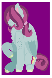 Size: 1024x1513 | Tagged: safe, artist:chaserofthelight99, oc, oc only, oc:rhodonite race, parent:limestone pie, parent:zephyr breeze, parents:zephyrstone, species:pegasus, species:pony, hair over eyes, offspring, simple background, solo