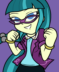 Size: 660x804 | Tagged: safe, artist:enderboy1908, character:juniper montage, equestria girls:movie magic, g4, my little pony: equestria girls, my little pony:equestria girls, spoiler:eqg specials, bracelet, fighting stance, glasses, jewelry, pigtails, purple background, simple background, smiling