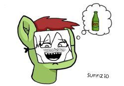 Size: 1255x880 | Tagged: safe, artist:dwk, artist:sunnzio, alcohol, beer, fanart, paper-thin disguise, solo, thought bubble