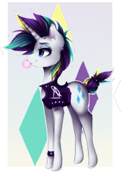 Size: 1195x1695 | Tagged: safe, artist:nutellaakanutella, character:rarity, species:pony, species:unicorn, episode:it isn't the mane thing about you, g4, my little pony: friendship is magic, alternate hairstyle, bubblegum, clothing, cute, female, food, gum, mare, punk, punkity, raribetes, solo, white outline