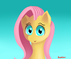 Size: 1800x1500 | Tagged: safe, artist:ponyxwright, character:fluttershy, species:pony, bust, female, gradient background, looking at you, mare, signature, simple background, solo