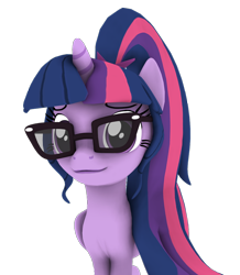 Size: 942x1080 | Tagged: safe, artist:dazzion, character:twilight sparkle, character:twilight sparkle (alicorn), character:twilight sparkle (scitwi), species:alicorn, species:pony, 3d, female, glasses, scitwilicorn, simple background, solo, source filmmaker, transparent background