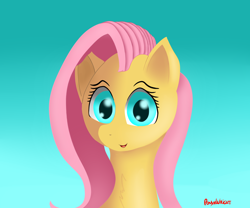 Size: 1800x1500 | Tagged: safe, artist:ponyxwright, character:fluttershy, species:pony, bust, female, gradient background, looking at you, mare, signature, simple background, solo