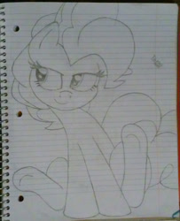 Size: 1254x1545 | Tagged: safe, artist:tazool, character:pinkie pie, species:earth pony, species:pony, female, lined paper, seductive, sitting, traditional art