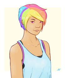 Size: 800x962 | Tagged: safe, artist:shiropoint, character:rainbow dash, species:human, humanized, simple background