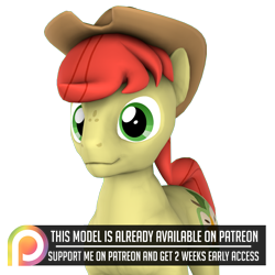 Size: 894x894 | Tagged: safe, artist:dazzion, character:bright mac, 3d, clothing, cowboy hat, hat, patreon, patreon logo, simple background, source filmmaker, stetson, transparent background