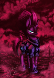 Size: 1039x1500 | Tagged: safe, artist:shivannie, character:tempest shadow, species:pony, species:unicorn, my little pony: the movie (2017), armor, broken horn, female, looking at you, mare, signature, solo