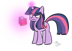 Size: 700x500 | Tagged: dead source, safe, artist:strobo-pop, character:twilight sparkle, character:twilight sparkle (unicorn), species:pony, species:unicorn, g4, book, female, magic, mare, photoshop, reading, simple background, solo
