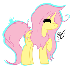Size: 587x500 | Tagged: dead source, safe, artist:strobo-pop, character:fluttershy, species:pegasus, species:pony, g4, eyes closed, female, mare, messy mane, simple background, solo