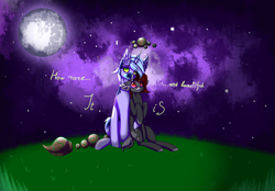 Size: 4320x3000 | Tagged: safe, artist:darsiaradianthorner, oc, oc only, oc:darsia horner, oc:rairon horner, species:pony, species:unicorn, fawn, female, male, moon, space