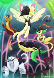 Size: 2556x3626 | Tagged: safe, artist:liu ting, character:capper dapperpaws, character:captain celaeno, character:grubber, character:songbird serenade, character:storm king, character:tempest shadow, species:seapony (g4), my little pony: the movie (2017), catfish, clothing, seaponified, seapony songbird serenade, seapony tempest shadow, smiling, species swap