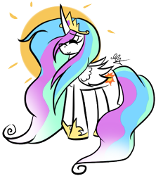 Size: 447x503 | Tagged: dead source, safe, artist:strobo-pop, character:princess celestia, species:alicorn, species:pony, g4, cute, cutelestia, eyes closed, female, happy, mare, messy mane, simple background, smiling, solo, sun, transparent background