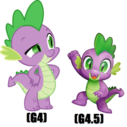 Size: 1392x1388 | Tagged: safe, artist:demigod-spike, character:spike, species:dragon, my little pony: the movie (2017), comparison, looking at you, male, movie accurate, standing