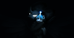 Size: 3157x1642 | Tagged: safe, artist:chryseum, character:pony of shadows, character:stygian, species:pony, species:unicorn, episode:shadow play, g4, my little pony: friendship is magic, black background, cute, duo, duo male, glowing eyes, glowing horn, male, shadorable, simple background, stallion, stygianbetes